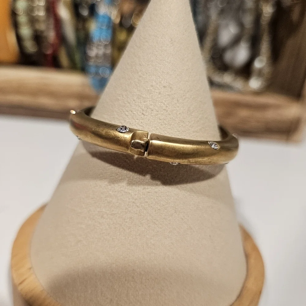 Elegant Gold Bangle Bracelet Rhinestone .925 Sterling Silver Women's Jewelry 23g
